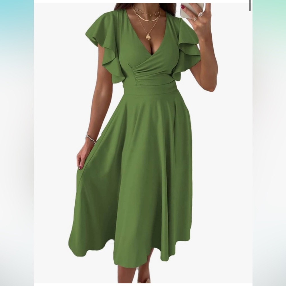 Women's V-Neck Short Sleeve Skater A Line Dress